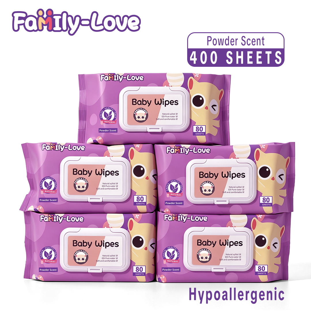 Powder Scent Baby Wipes 80 Sheets x 5 Packs Wet Wipes for Baby Wet Tissue for Baby 400 Sheets | Family-Love