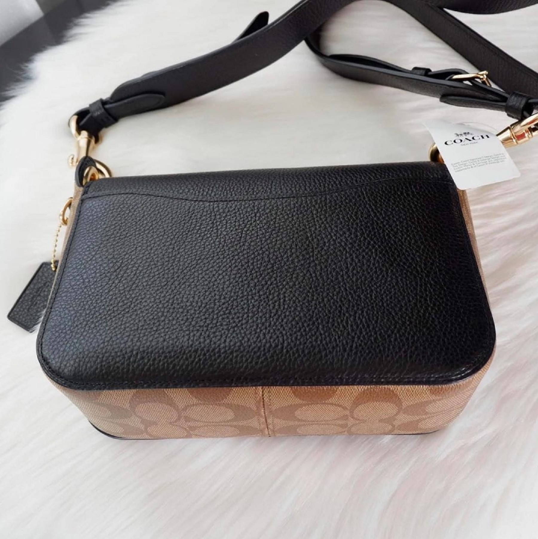 Coach F80614 Small Jes Messenger Pebble Leather and Khaki Signature Coated Canvas on Side 