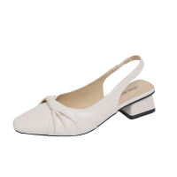 Venalisa Womens Pleated Square-Toe 4CM High Heels With A Leather Upper Suitable For Office Wear
