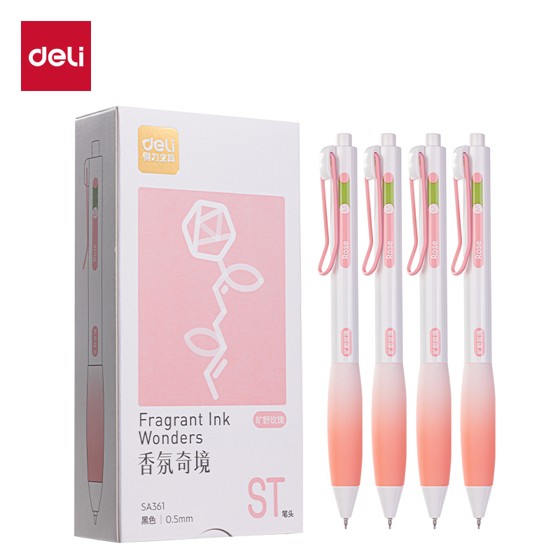 Deli Scented Ballpen Press Gel Pen 0 .5mm head black Ink ST Head 1Pc SA361（Long-lasting Fragrance）