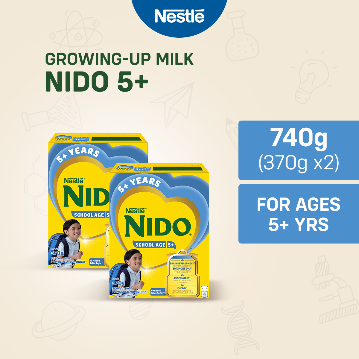 NIDO 5+ Growing-Up Milk Powder for School-Age Children 5+ Years Old 740g (370g x2)
