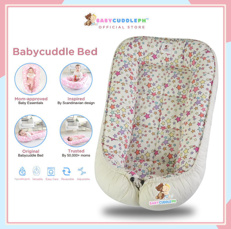 BabyCuddlePH™ Bed - Stars in Cream Design/ Original Baby Beds / Travel Bed / Newborn Essentials / Perfect for Baby Cribs