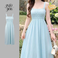 Womens Square Neck Ruched Bust Wide Strap Cami Midi Dress | Casual Elegant Sleeveless Dress