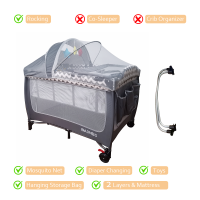 BAONEO 2-in-1 Foldable Rocking Baby Crib with Diaper Changing Station Storage Bag & Full-Coverage Mosquito Net - Versatile Infant Bed & Playpen Co-Sleeper