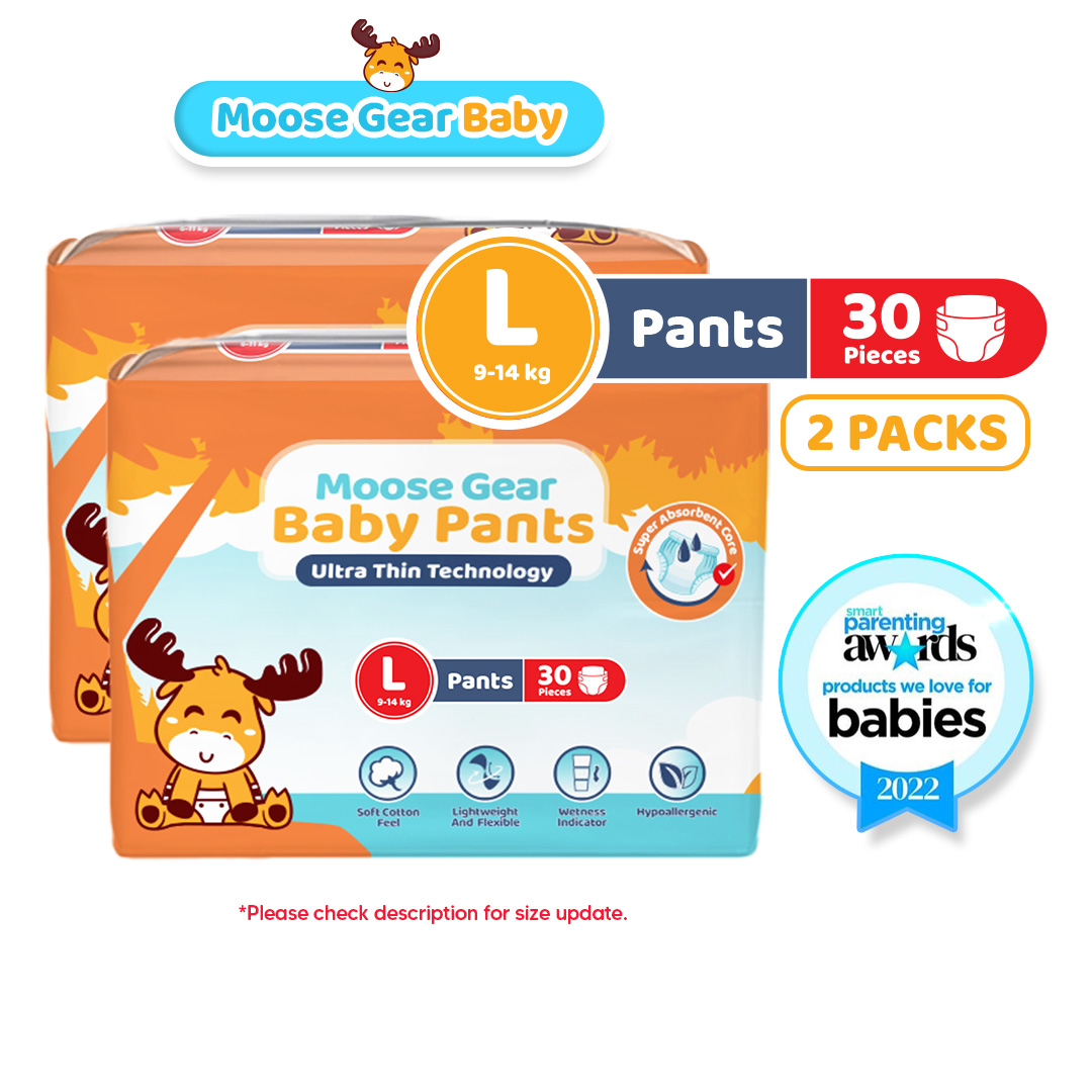 Moose Gear Baby Pants Diaper LARGE 60pcs (2PACKS) Hypoallergenic Super Absorbent Double Leak Guard