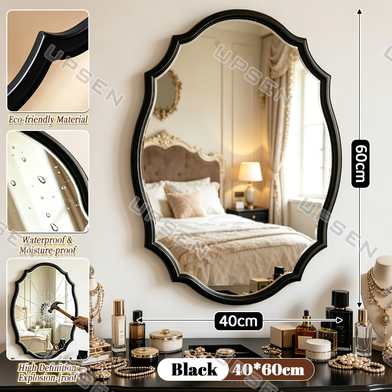 UPSEN | Octagonal bathroom mirror French Retro Solid Decorative Mirror French Antique Wall Mirror For Bedroom Dressing Table Home Bathroom