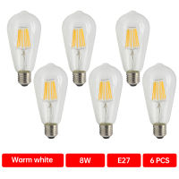 DingDian LED 220V 6 Packs LED Blub Light ST64 Edison Bulb 2W 4W 6W 8W Vintage LED Filament BulbsE27 Medium Base600lmCold/Warm WhiteHome Decoration Pendant Light Source