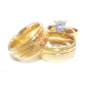 18k Gold Plated Couple Wedding and Engagement Ring Set