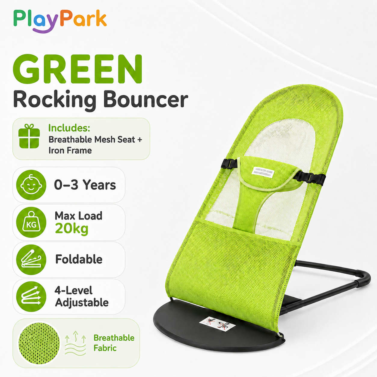PlayPark Foldable Rocking Chair for Baby Bouncer with toys Newborn Baby Rocker High Quality Fabric With Toys