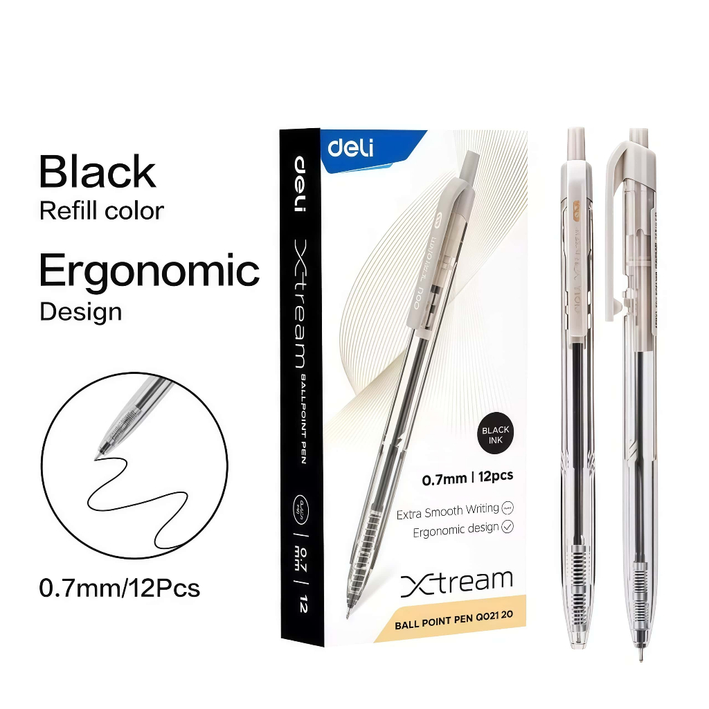 DELI Ballpoint Pen 0.7 mm Office Ball Pens 12PCS/Box Smoothing Writing Low Viscosity Ink Writing Pens Office Stationery