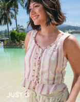 Just G Striped Sleeveless Peplum Blouse With Ruffle Detail
