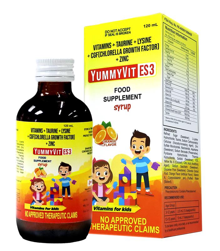 YUMMYVIT ES3 SYRUP FOOD SUPPLEMENT 120ML WITH ZINC orange flavor