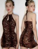 ClothingHub Halter tally neck Dress Bodycon animals print Style sexy front and back