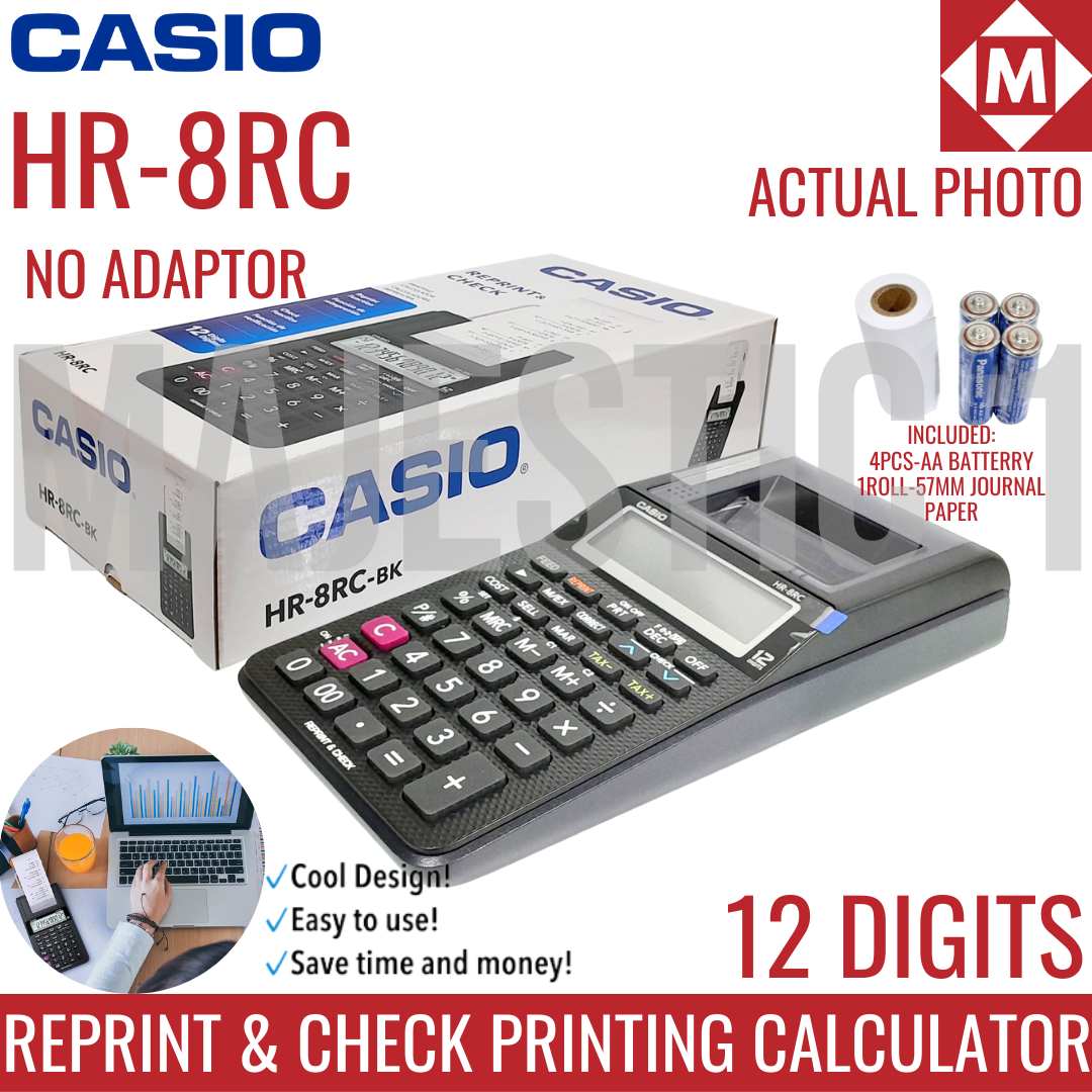 Casio HR-8RC Reprint & Check Printing Calculator (NO ADAPTOR)(12 Digits) SOLD PER PC