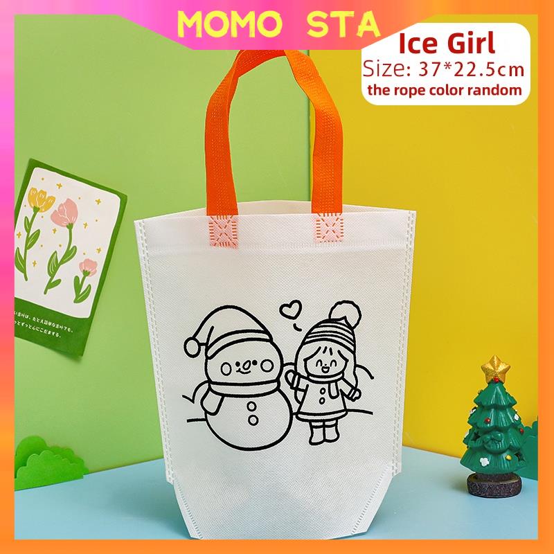 MOMO Cartoon Christmas Graffiti Handbag Snack Candy Non-Woven Bag Kids Gift Pouch