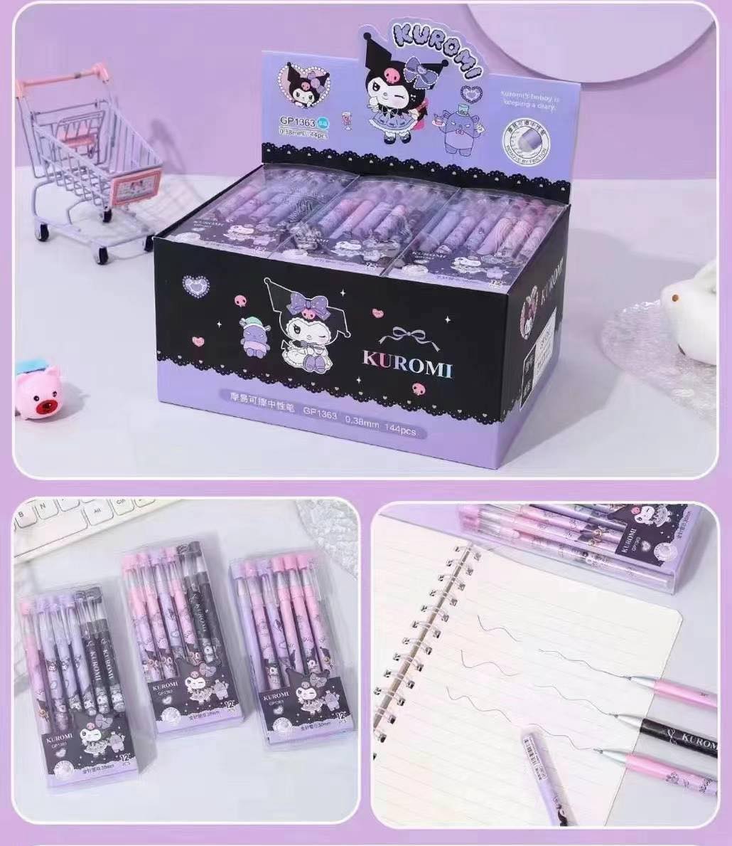 AS 12pcs/set Kuromi Erasable Press Pen Student Stationery