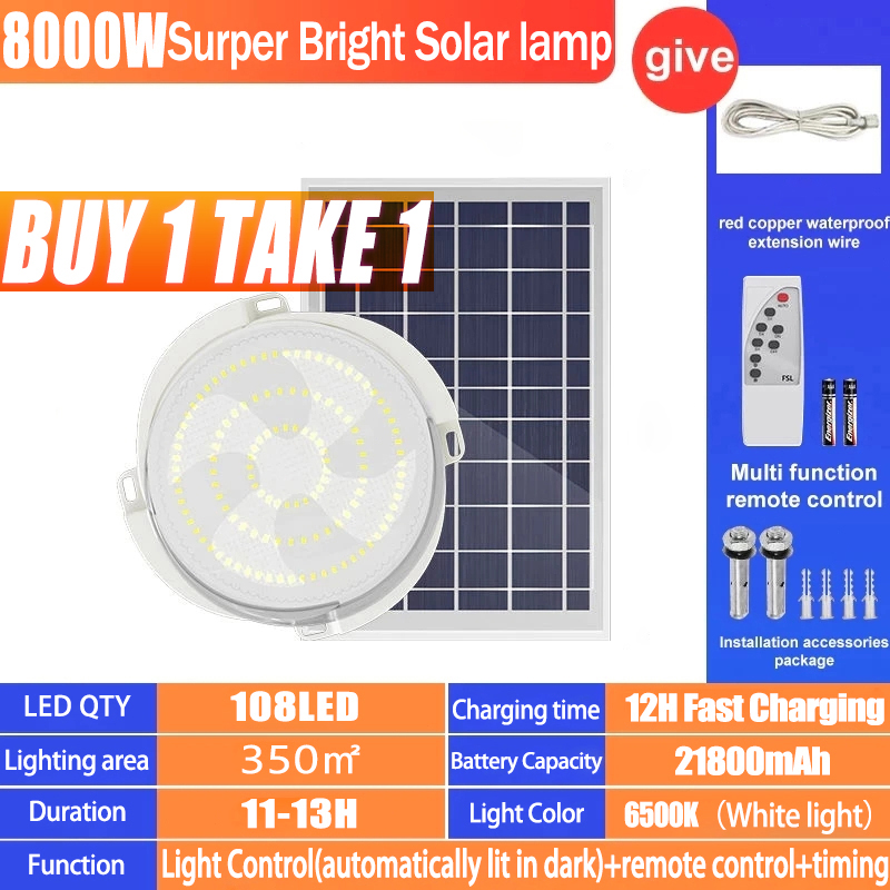 BUY 1 TAKE 1 Solar Ceiling Light 20000W Solar Lights Inside The House Outdoor Solar Lights with solar panel LED Indoor Light Emergency Waterproof With Remote