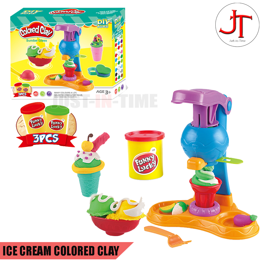 Educational Dough Play 24 Pieces Ice Cream Machine Colored Clay Tool Set Toys for Kids