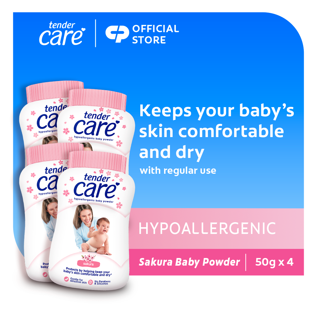 Tender Care Sakura Baby Powder - Hypoallergenic & Dermatologically Tested 50g Value Pack of 4