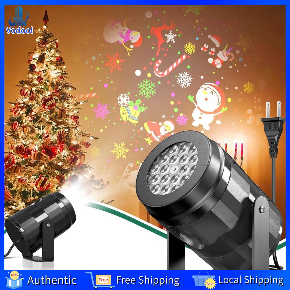 [Vodool Home Mall] LED Christmas Pattern Projector Lamp Waterproof 360 Rotatable Stage Projection Lights Holiday Party Decor Colorful Projector Lamp Decorative Lighting