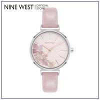 Nine West NW3251FLLP0000 Silver Tone Round Watch With Light Pink W/Flower Pattern Dial in Leather Band
