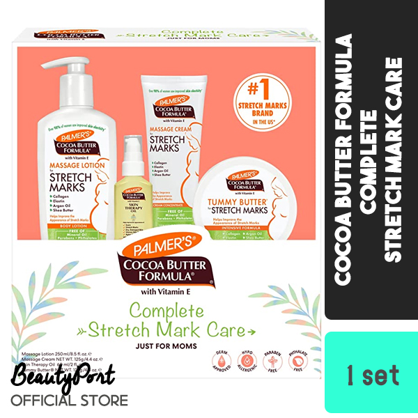 Palmers Cocoa Butter Formula Complete Stretch Mark and Pregnancy Skin Care Kit Gift for Mom to Be 4 Piece Set
