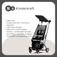 Kinderkraft KP2 Stroller Light and Ultra- Compact Cabin Size Gravity Auto Fold 5-Point Safety Harness Smooth Ride Wheels (Gray)