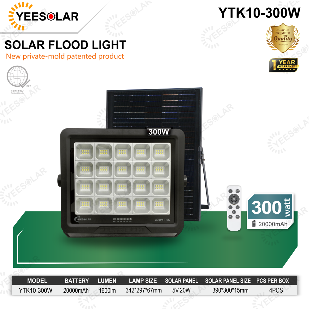 YEELITE YTK Energy-Saving Monocrystalline Solar LED Floodlight with ABS Housing and IP65 Waterproof