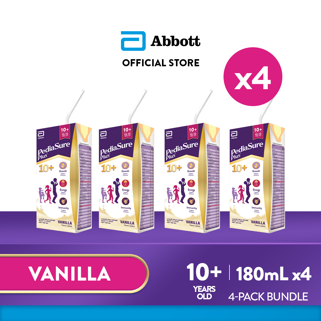 Pediasure Plus 10+ Vanilla 180ml Bundle of 4 for Adolescents 10-15 Years Old Ready to Drink Milk