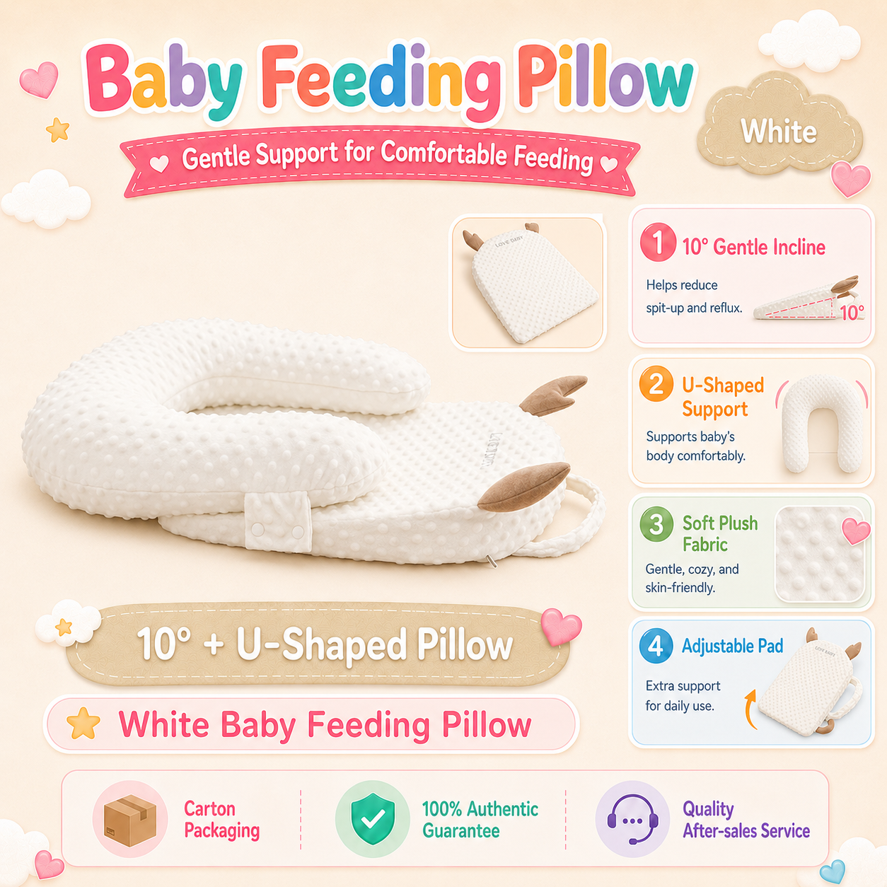 PlayPark Baby Feeding Pillow Anti Spill Baby Slope Pillow Adjustable Angle Anti Reflux Cushion Soft Breathable Portable for Newborn