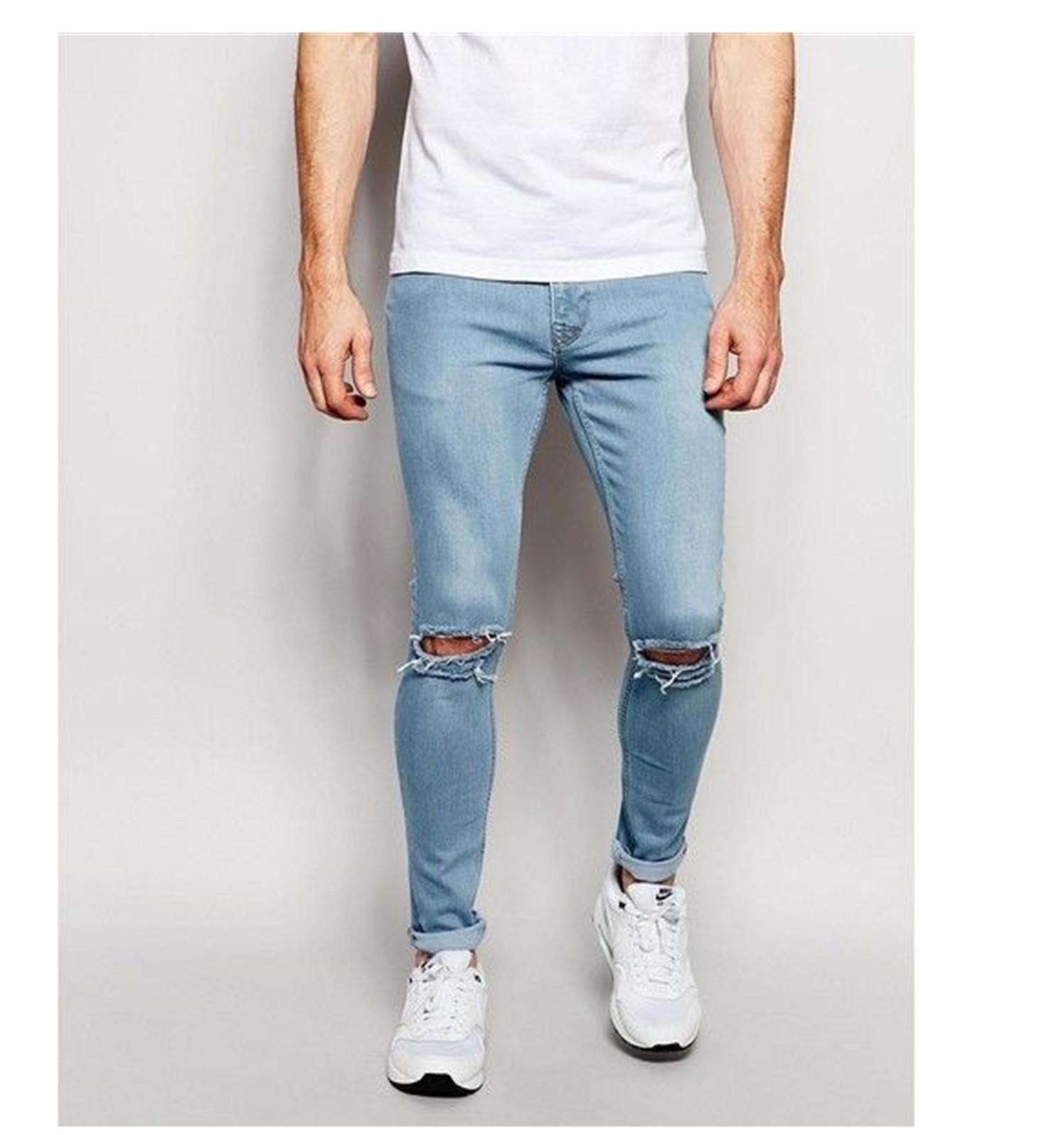 white knee cut jeans mens