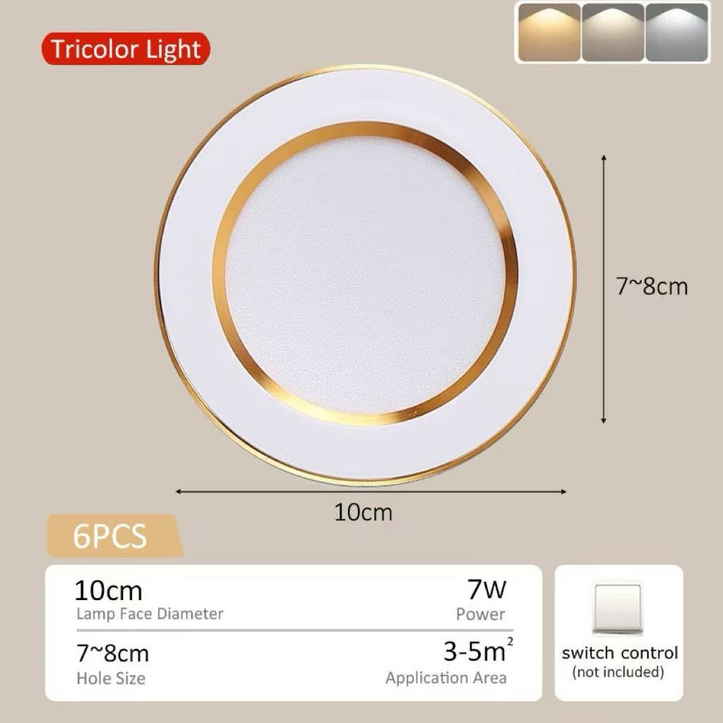 （COD）5W Tricolor LED Downlight Ceiling Light Recessed LED Round Aluminum Pin Light LED Ceiling Light