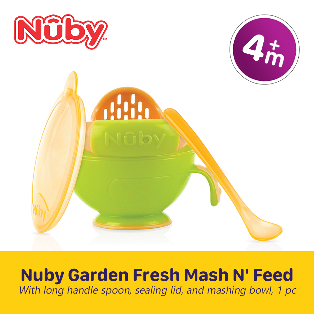 Nuby 4m+ Garden Fresh Mash n Feed Baby Bowl with Spoon and Food Masher