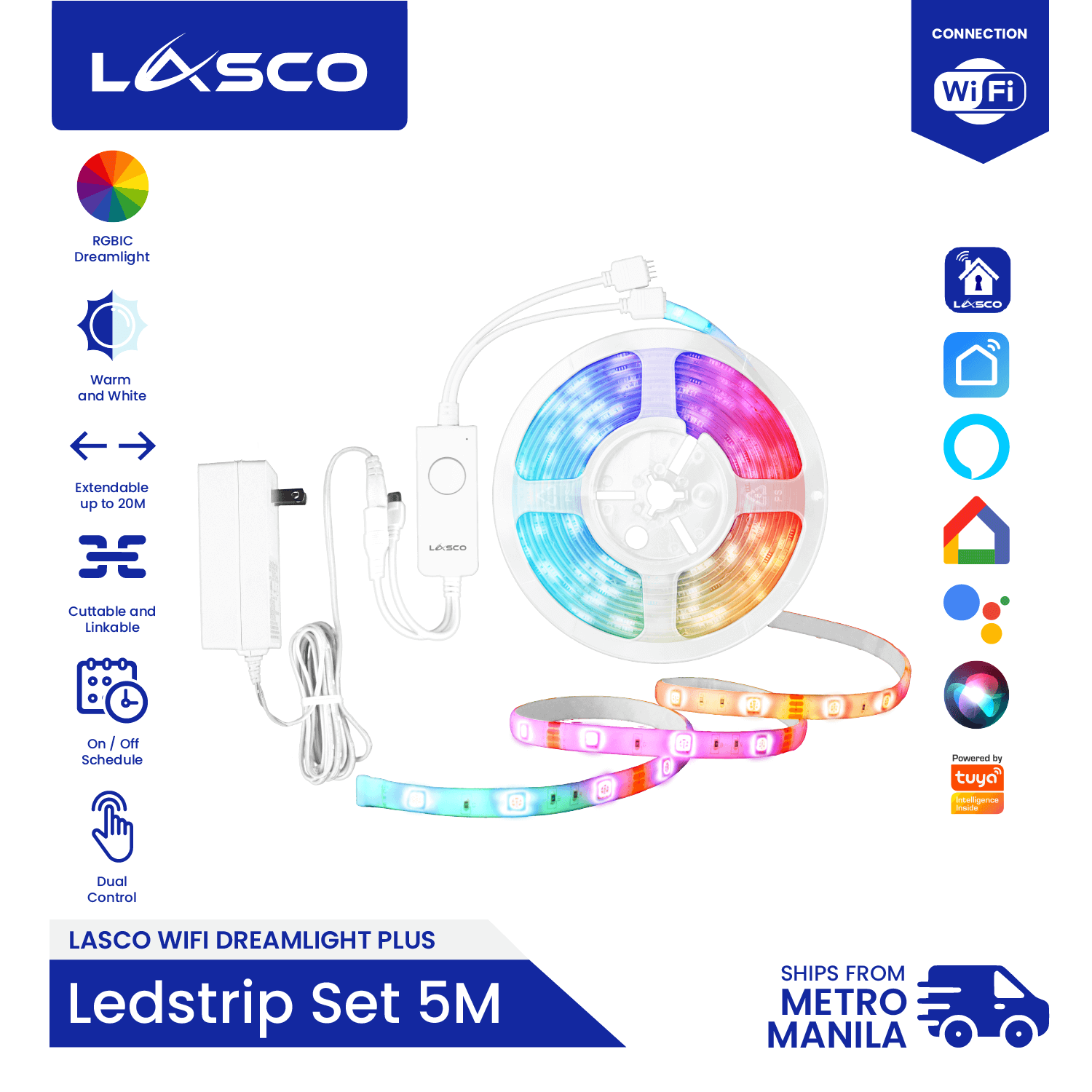 Lasco Dreamlight Plus RGBIC+Warm and White 5 Pin Smart Wifi LED Strip Light Set 5 Meters or 2 Meters