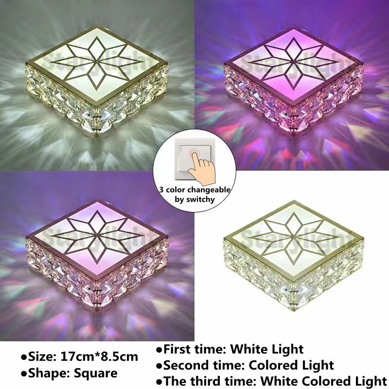 Nordic Modern Tri Color Crystal Ceiling Light LED Bedroom Light Aisle Light Crystal Corridor Light