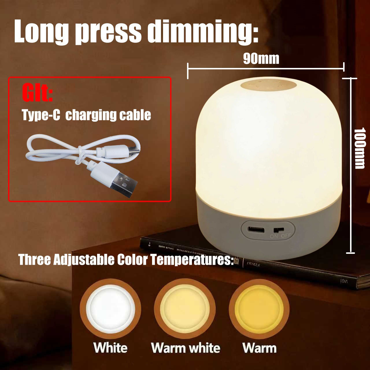 Rechargeable touch night light with three adjustable brightness levels bedside lamp for babies and mothers breastfeeding lamp bedroom sleep lamp.