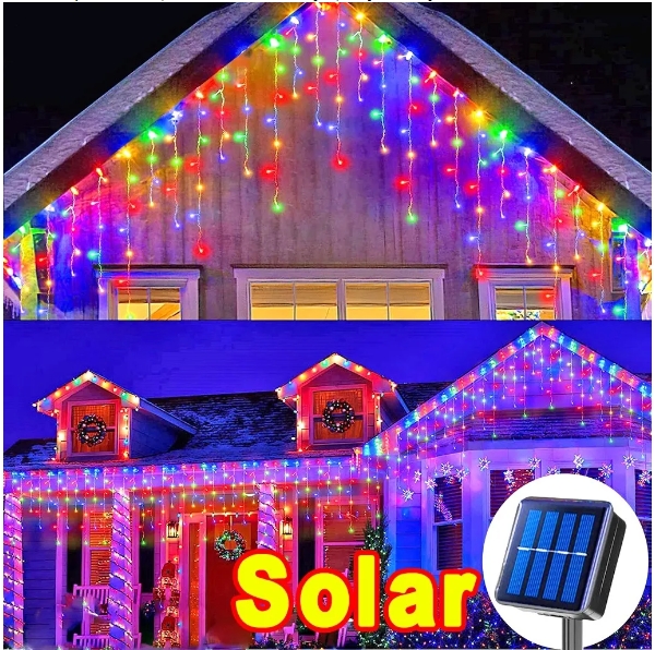 Solar 3M-7M 96/200Lights Indoor and Outdoor Waterproof LED Icicle curtain string light Christmas holiday curtain window home bedroom roof decoration