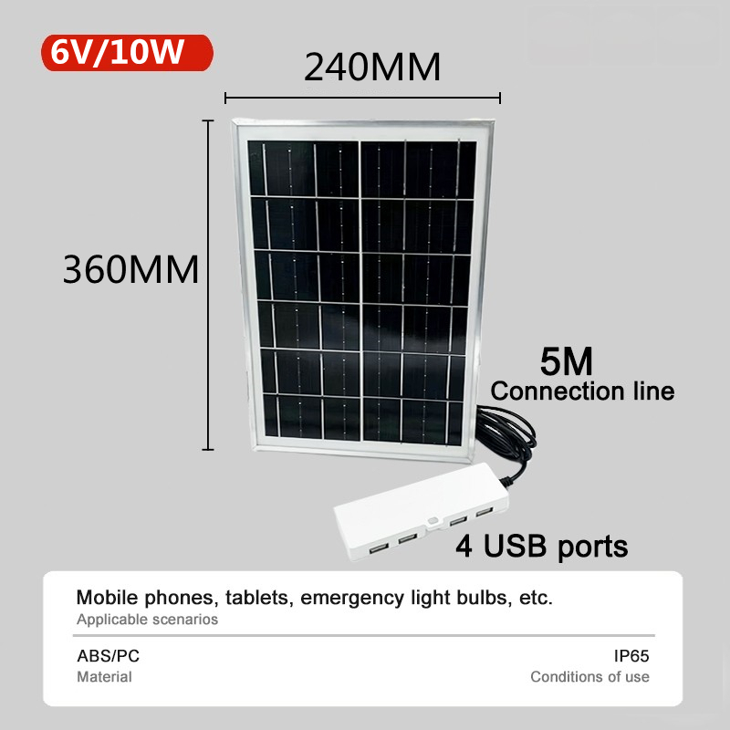 Solar Charging Panel 10W 6W 6V Fast Charging Solar Energy Panel with 4 USB Ports for Camping for Cellphone Charger Portable