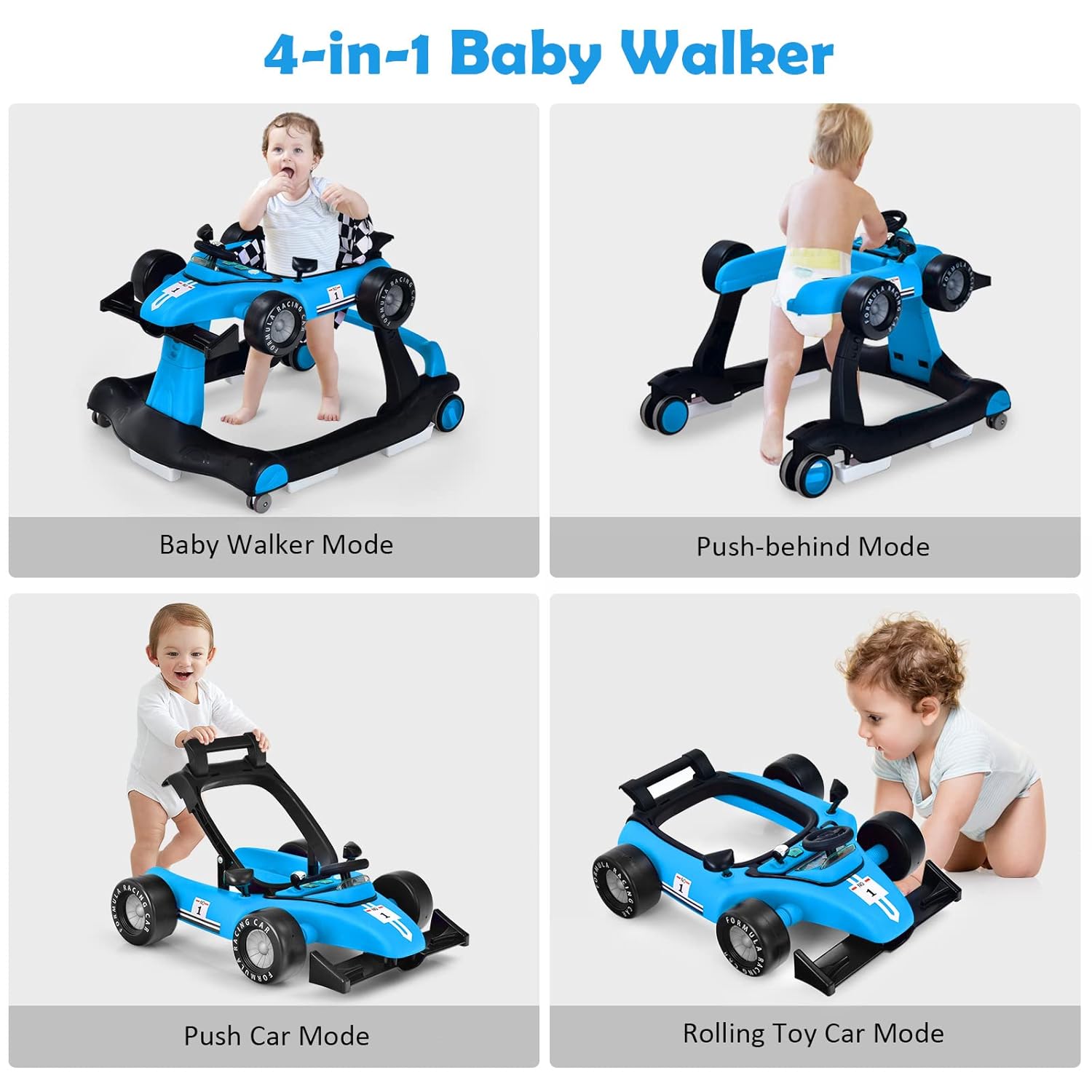 Baby Walker 4-in-1 Foldable Activity Walker with Toddler Push Walker Baby Walker with Wheels for Boys Girls 6-18 Months