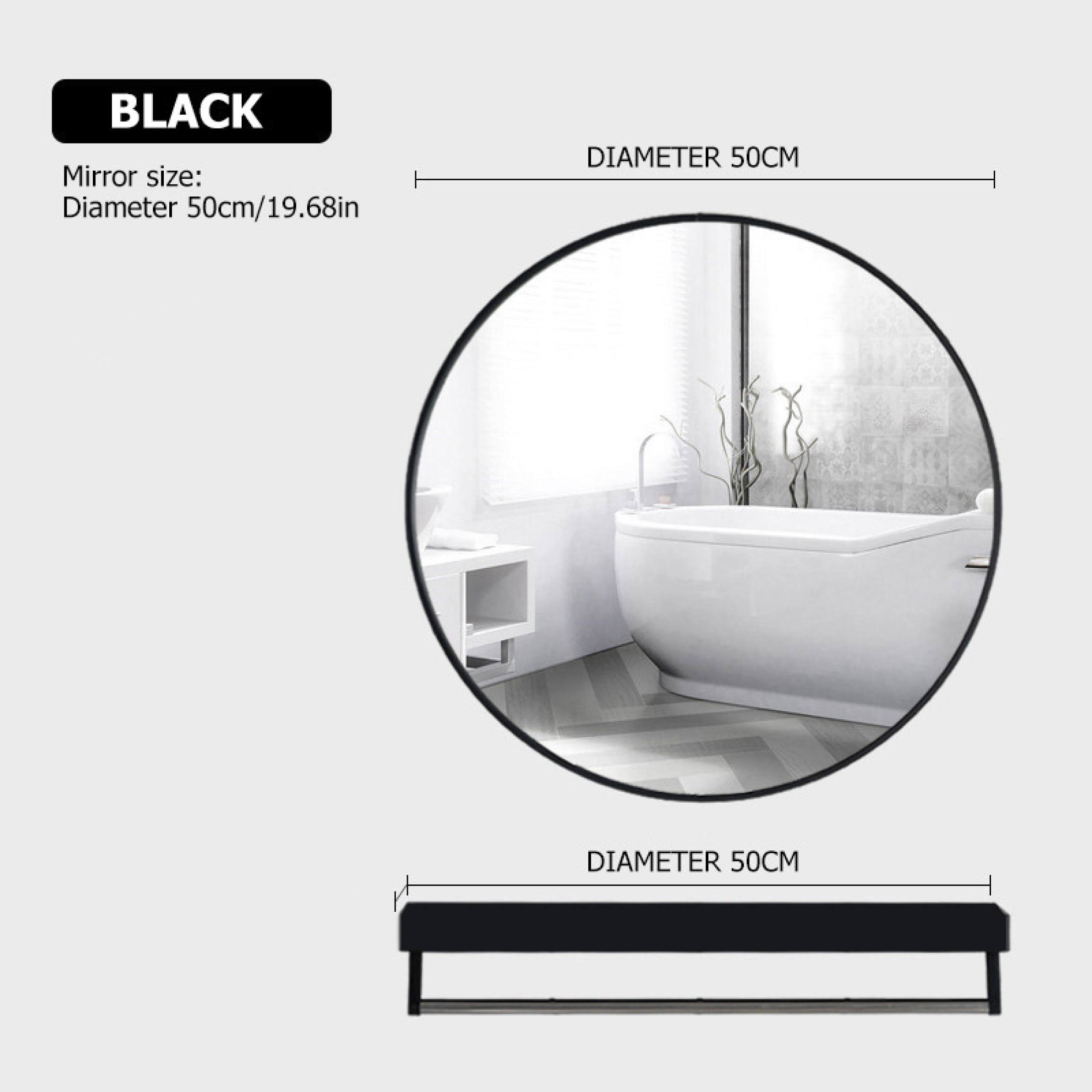 Black Round Wall Mirror Bathroom Mirror Wall Mirror Decor No Punching Wall Mounted Circle Mirror Large Black Metal Frame Round Mirrors for Bathroom Living Room Bedroom