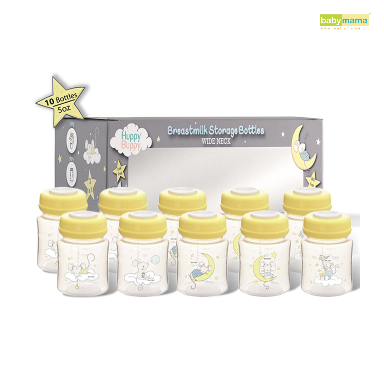 Huppy Buppy Wide Neck Milk Storage Bottle 150ml (10 Pieces) | Baby Feeding Bottle Breastmilk Storage BPA Free
