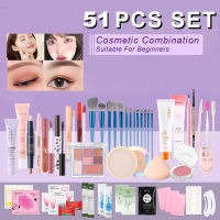 【Delivery 2-3 days】51PCS Makeup Set Cosmetic Kit Makeup brushes+eye cream+lip glaze+eyebrow +puff+concealer+eyebrow pencil+powder blusher+Eyelash curler+Eyeliner+eye shadow+BB cream+false eyelashes+Mascara+cosmetic stick