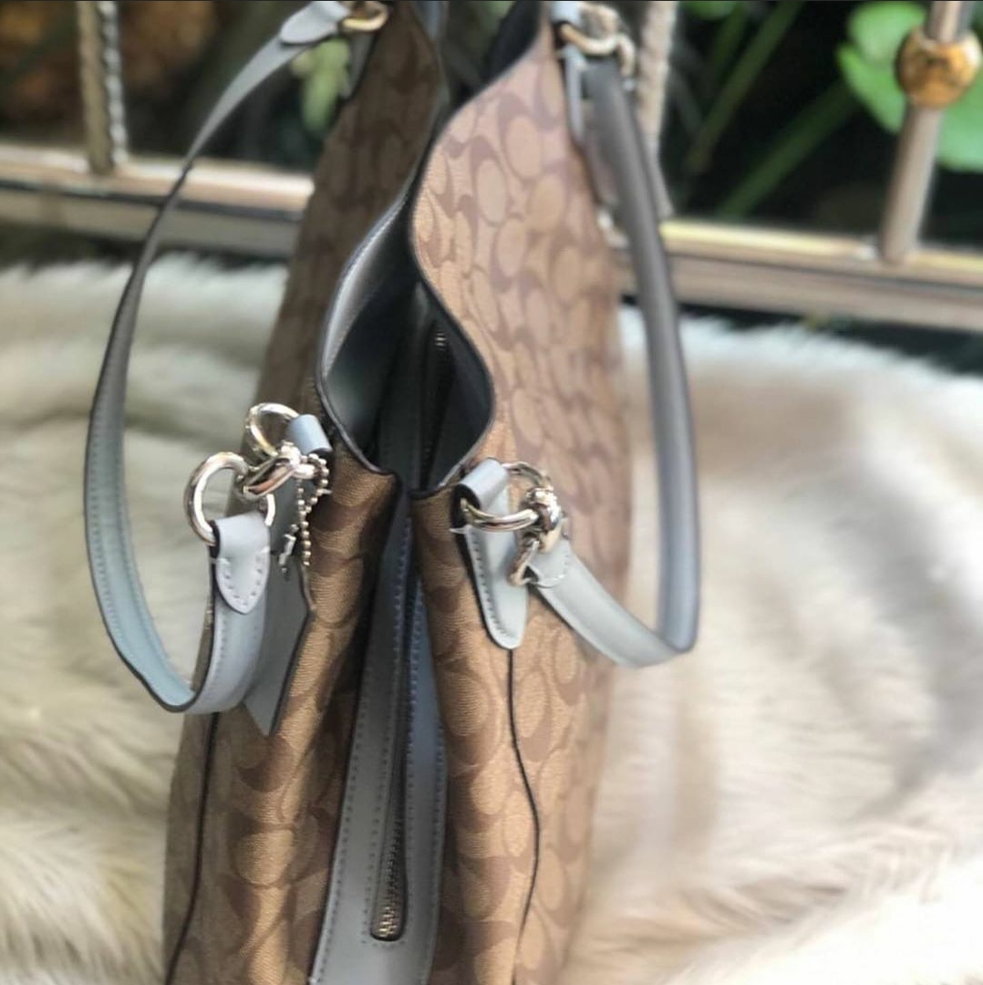 Coach F80298 Hallie Shoulder Bag in Khaki Signature Coated Canvas