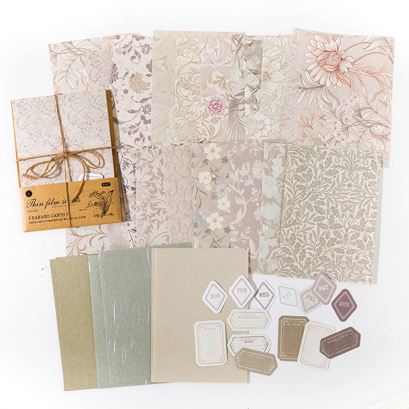 ENWEI 40 Pcs [Hanano Canto Series] Vintage Base Journal Material Paper Multiple materials Deco Paper Scrapbooking Sticker Scrapbook Kit