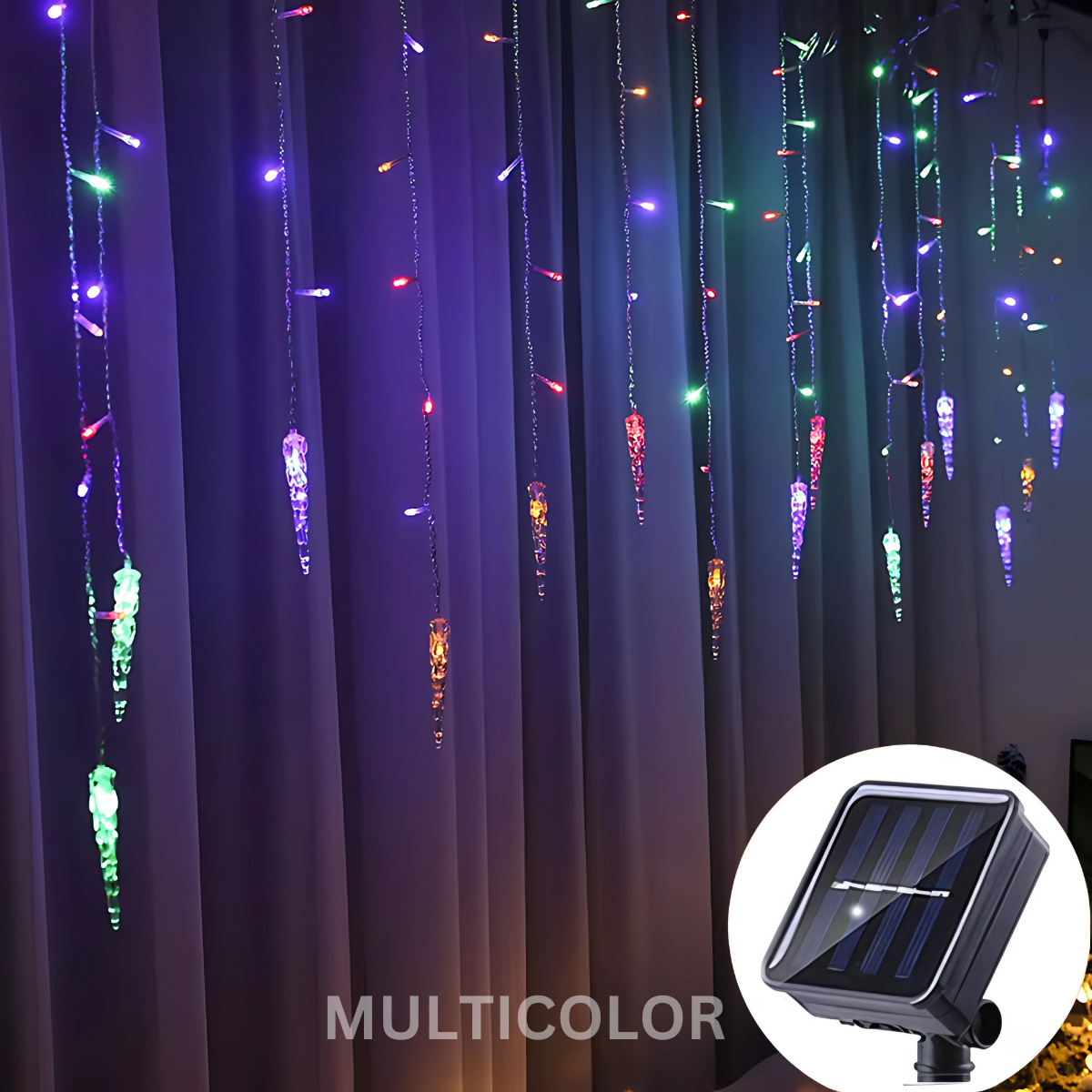 96LED String Lights Twinkle Waterfall Drop Icicles Curtain Solar Powered Fairy Lights Decoration