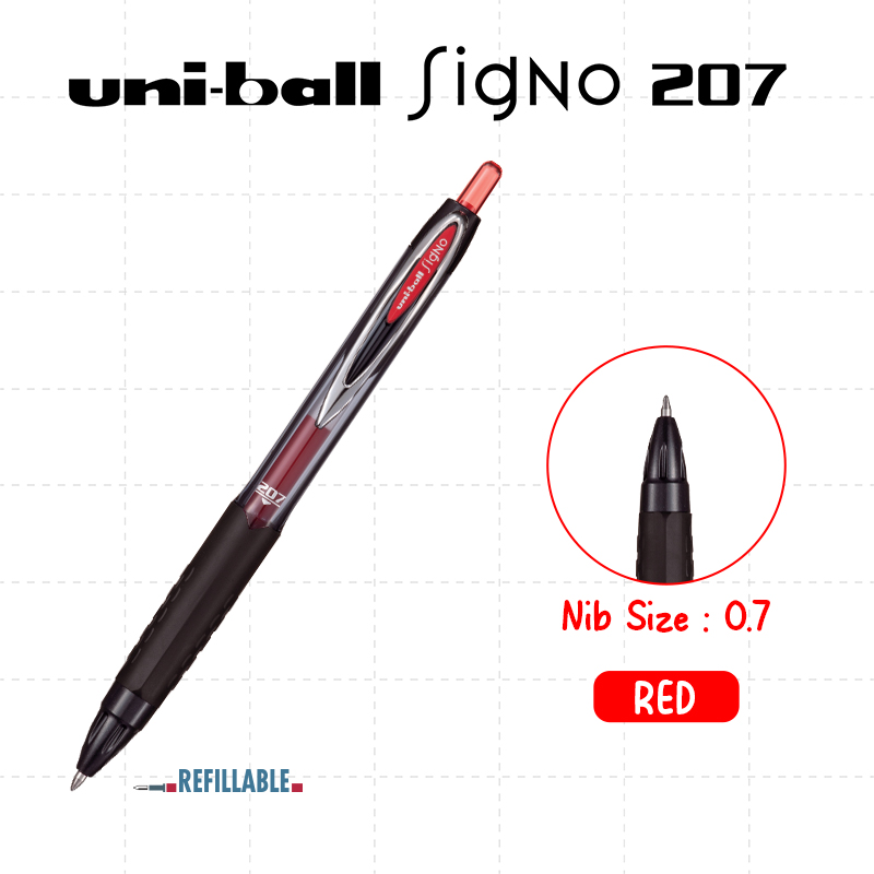 Uni-ball Signo 207 Gel Pen 0.7mm/0.5mm Micro Tip - Smooth Quick-Drying Ink in Black/Blue/Red