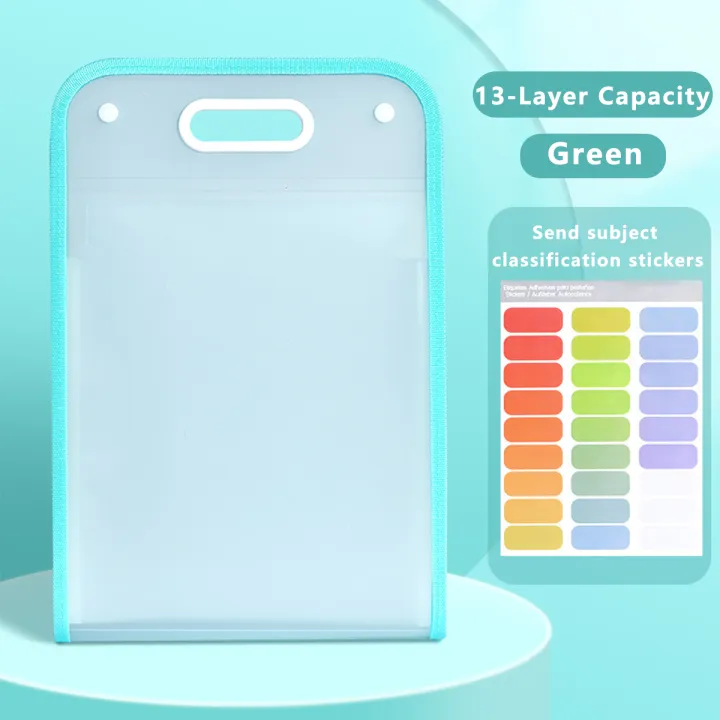 YINDIAO 13 Layers Handle Folder Long File Organizer Expanding A4 File Folder Portable Transparent Folder Bag