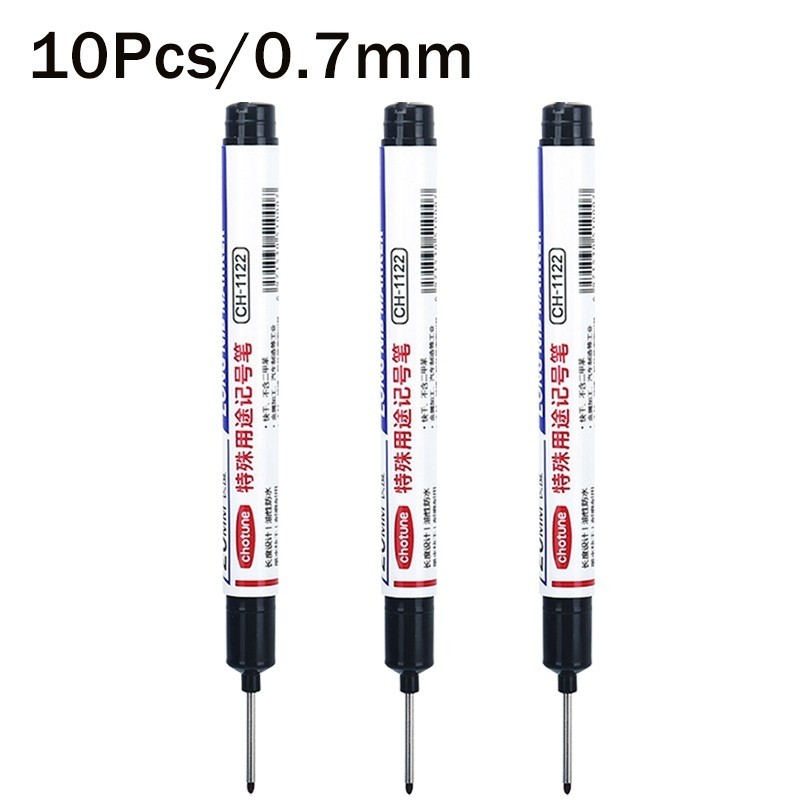 10Pcs Long Nib Marker Pens 0.7mm Black Waterproof Permanent Suitable For Woodworking Repair Jobs