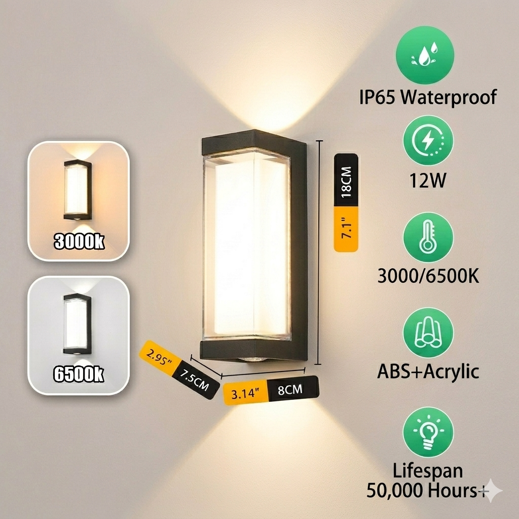 CANMEIJIA LED Wall Lamp Outdoor Waterproof IP65 Wall Light 25W Nordic Modern Minimalist Sconces for Balcony Courtyard Christmas Garden Gate Lights
