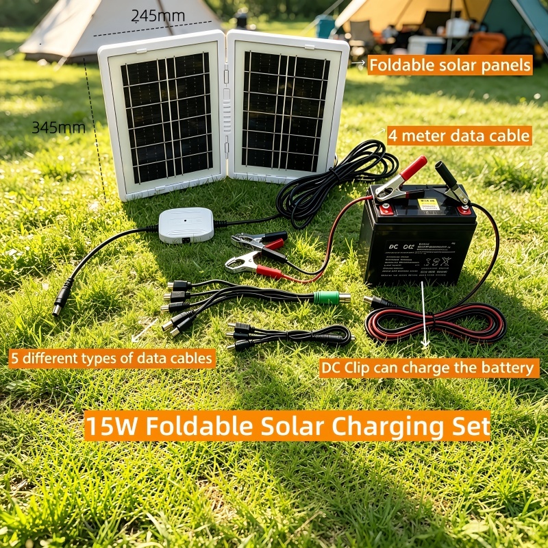 Solar Charging Panel 15W 10W 6W 6V Fast Charging Solar Energy Panel with 4 USB Ports for Camping Cellphone